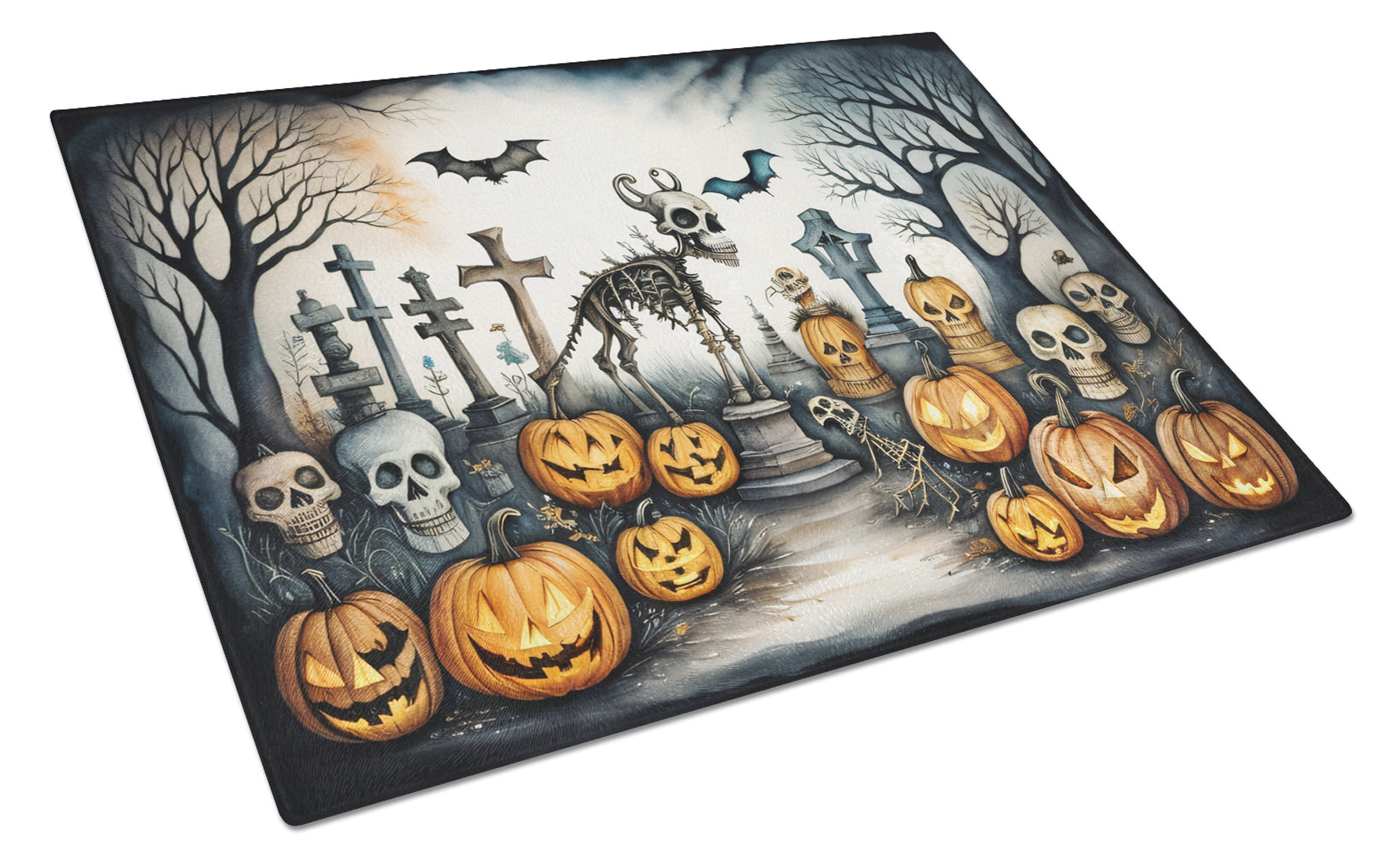 Pet Cemetery Spooky Halloween Cutting Board Tempered Glass Kitchen Cutting Surface, Heat Resistant Chopping, Non-Slip Feet, Food Prep & Serving