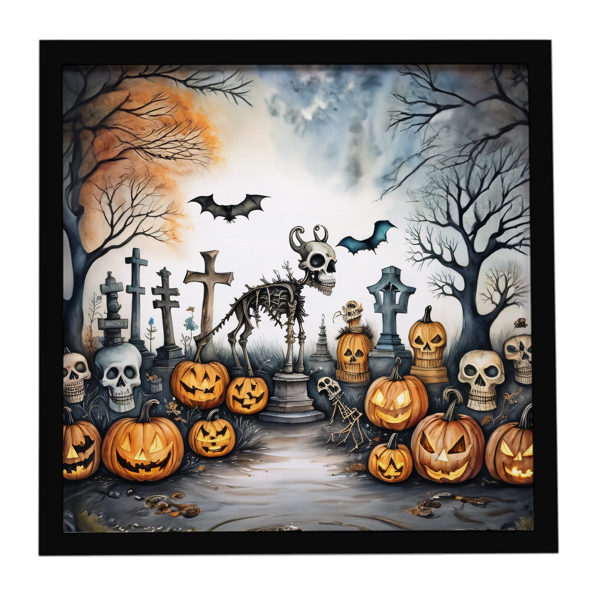 Pet Cemetery Spooky Halloween Framed Metal Print Bathroom, Kitchen, Office, Home Decor Wall Art Ready to Hang, Square, 8X8