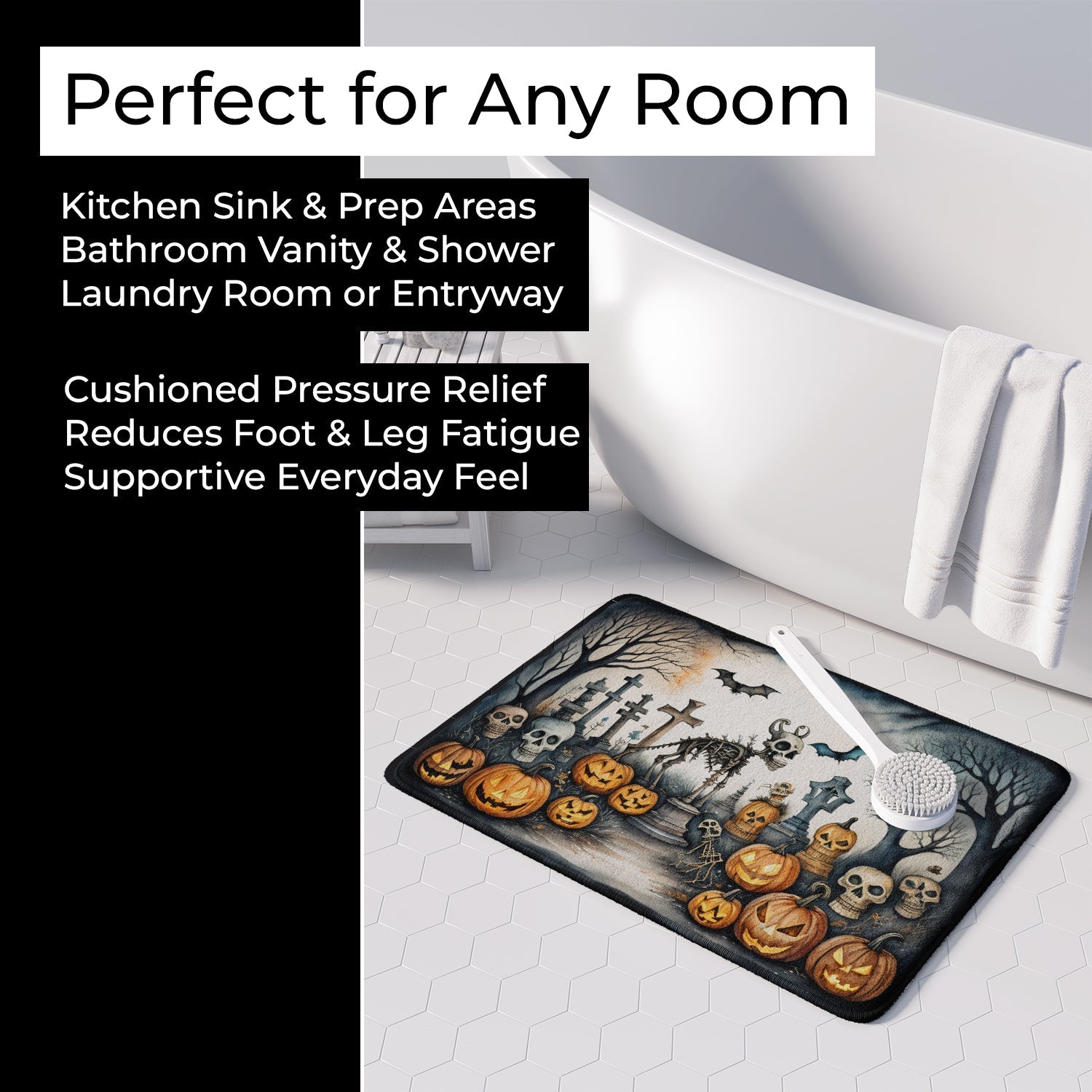 Pet Cemetery Spooky Halloween Memory Foam Kitchen Mat Machine Washable Anti-Fatigue Cushion Comfort Bath or Kitchen Rug