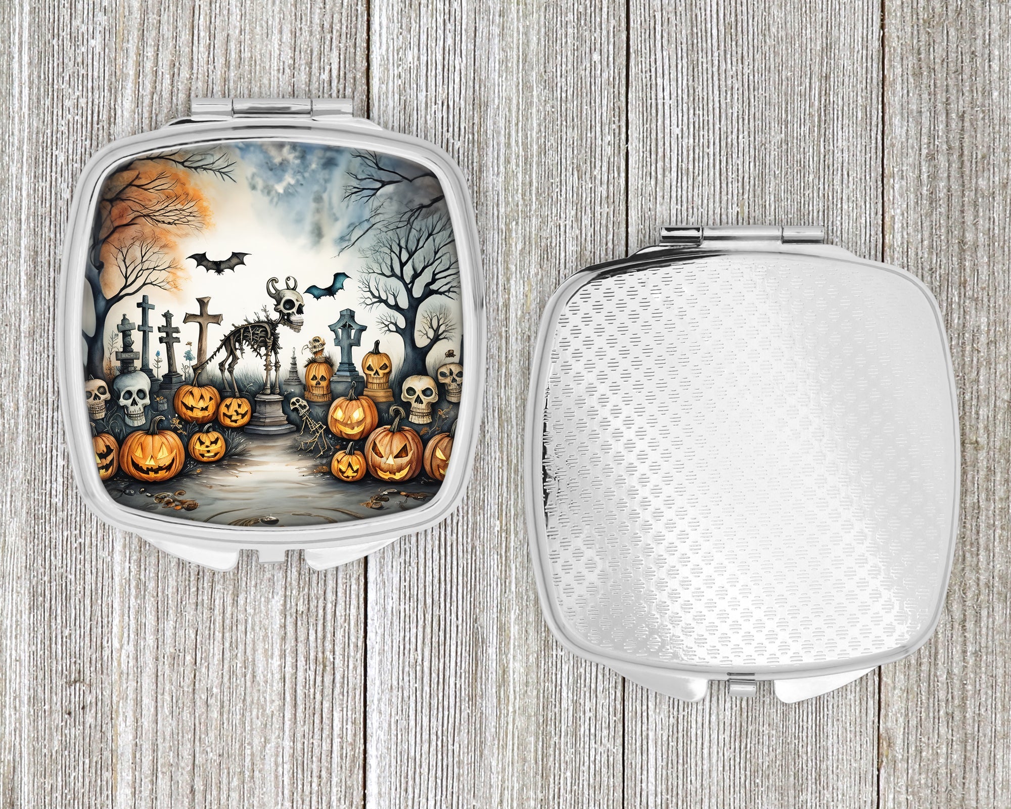 Pet Cemetery Spooky Halloween Compact Mirror Decorative Travel Makeup Mirror for Women Girls Gifts Pocket Makeup Mirror Folding Handheld