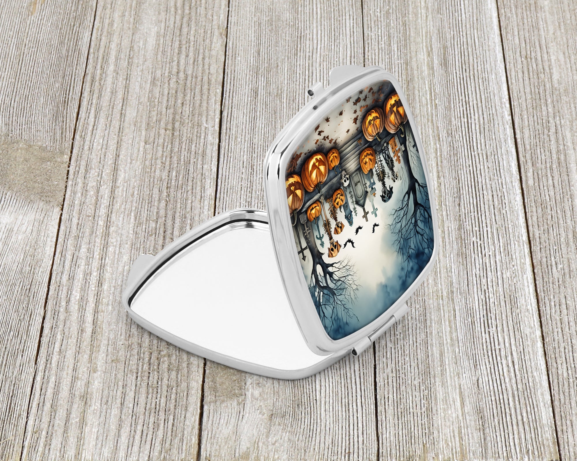 Pet Cemetery Spooky Halloween Compact Mirror Decorative Travel Makeup Mirror for Women Girls Gifts Pocket Makeup Mirror Folding Handheld
