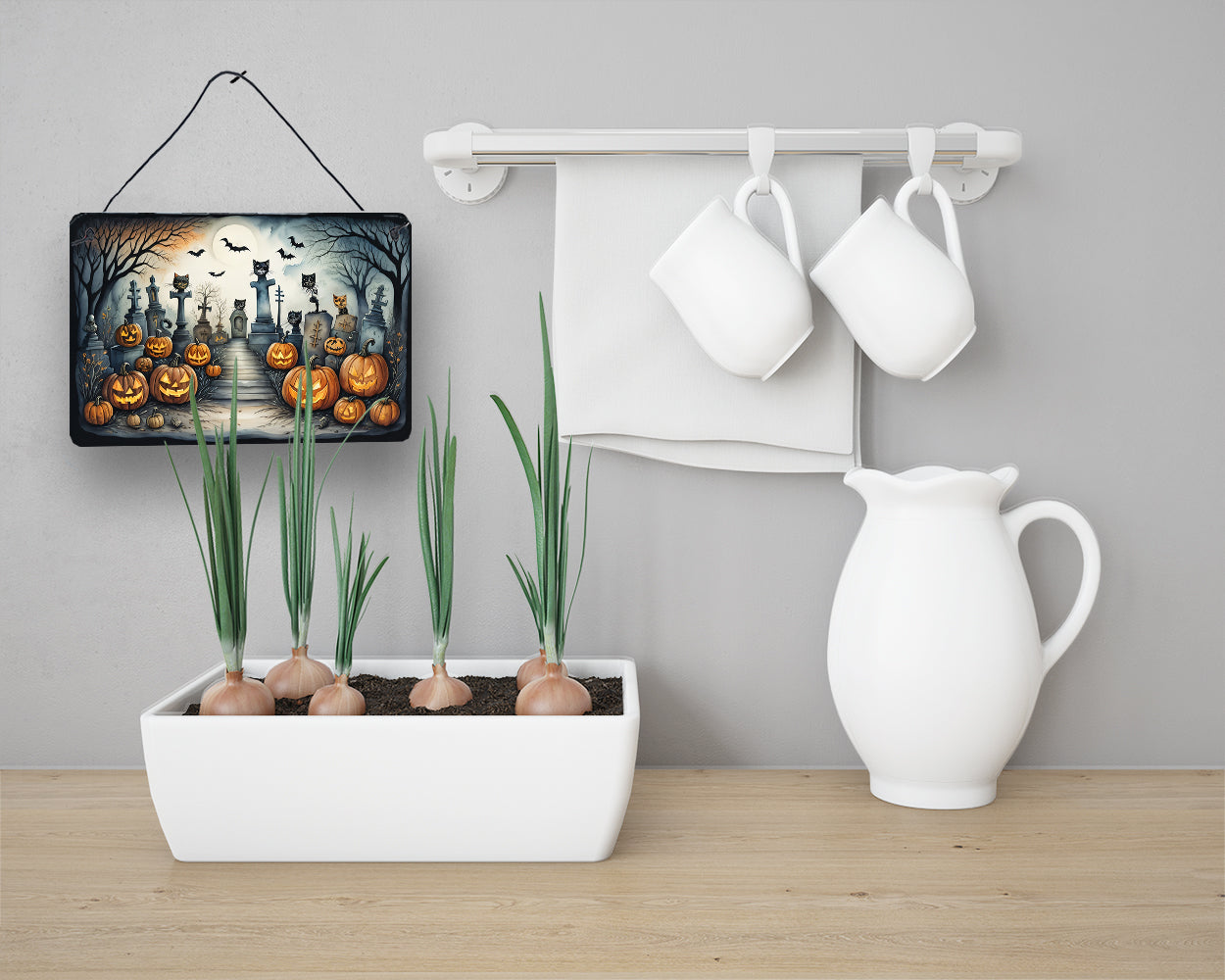 Cat Cemetery Spooky Halloween Wall or Door Hanging Prints Aluminum Metal Sign Kitchen Wall Bar Bathroom Plaque Home Decor, 8HX12W, Multicolor
