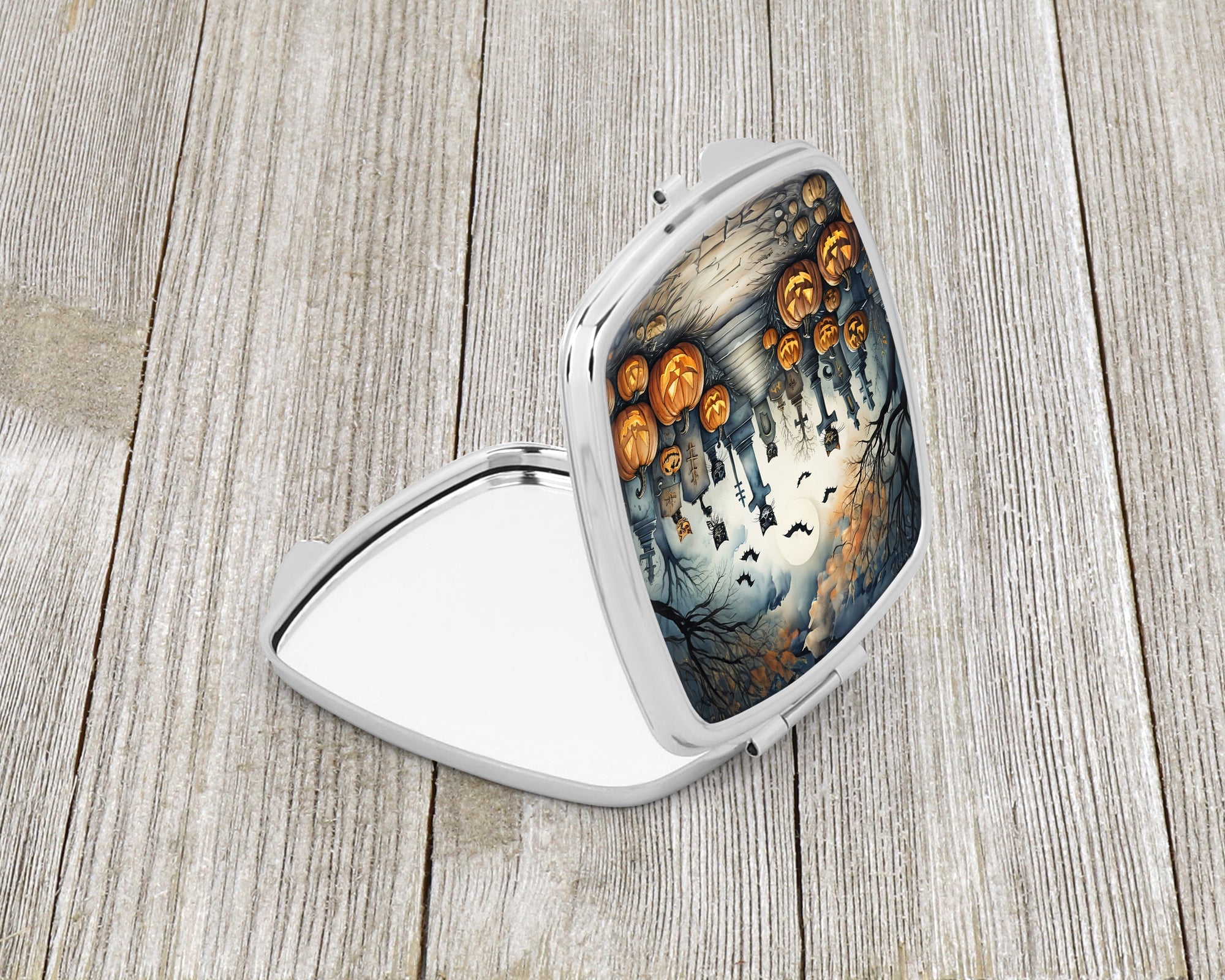 Cat Cemetery Spooky Halloween Compact Mirror Decorative Travel Makeup Mirror for Women Girls Gifts Pocket Makeup Mirror Folding Handheld