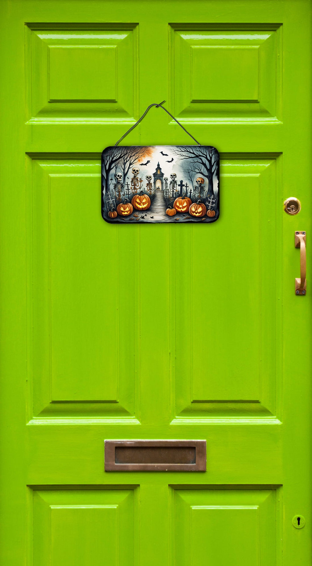 Skeleton Spooky Halloween Wall or Door Hanging Prints Aluminum Metal Sign Kitchen Wall Bar Bathroom Plaque Home Decor, 8HX12W, Multicolor