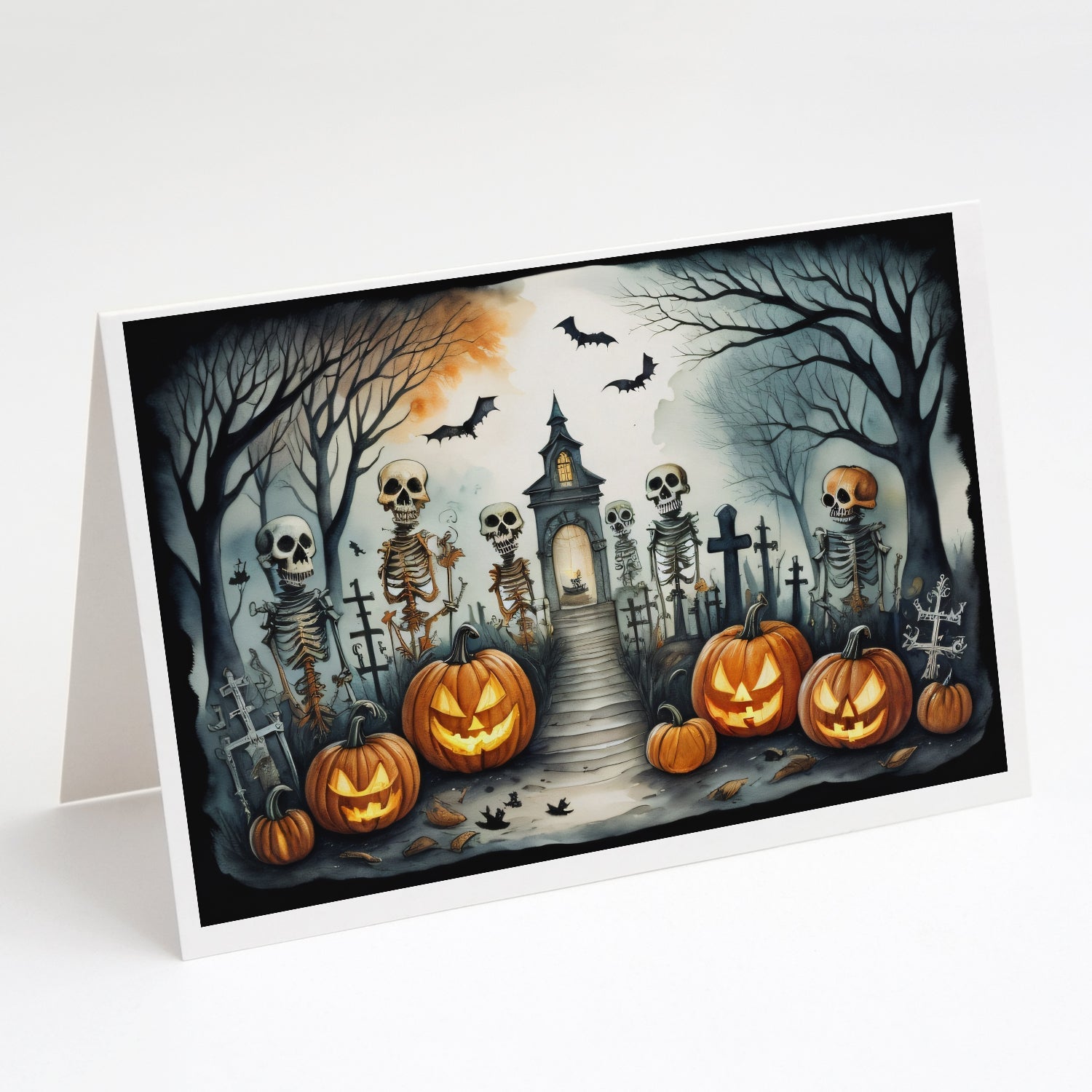 Skeleton Spooky Halloween Greeting Cards Pack of 8 Blank Cards with Envelopes Whimsical A7 Size 5x7