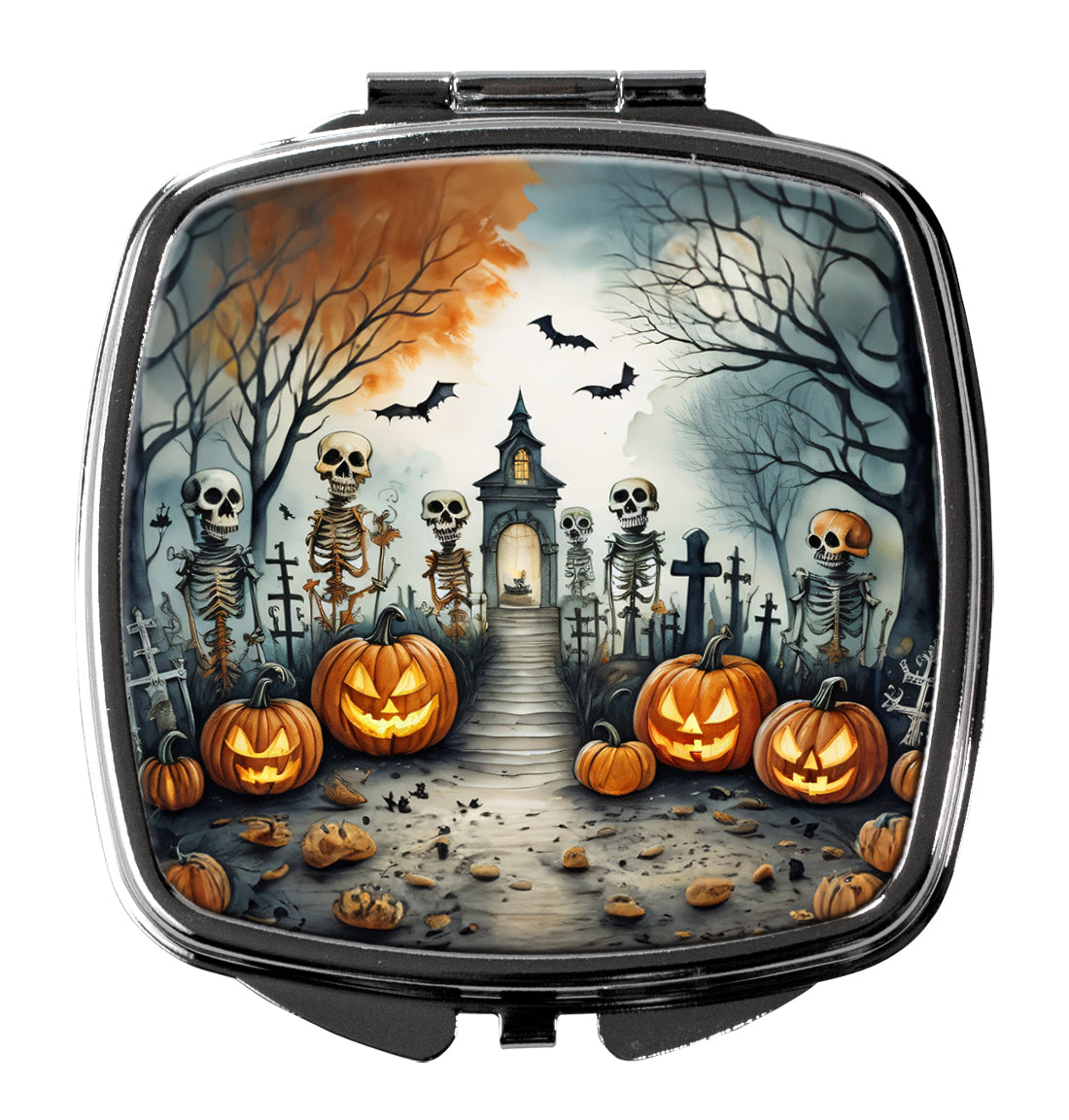 Skeleton Spooky Halloween Compact Mirror Decorative Travel Makeup Mirror for Women Girls Gifts Pocket Makeup Mirror Folding Handheld