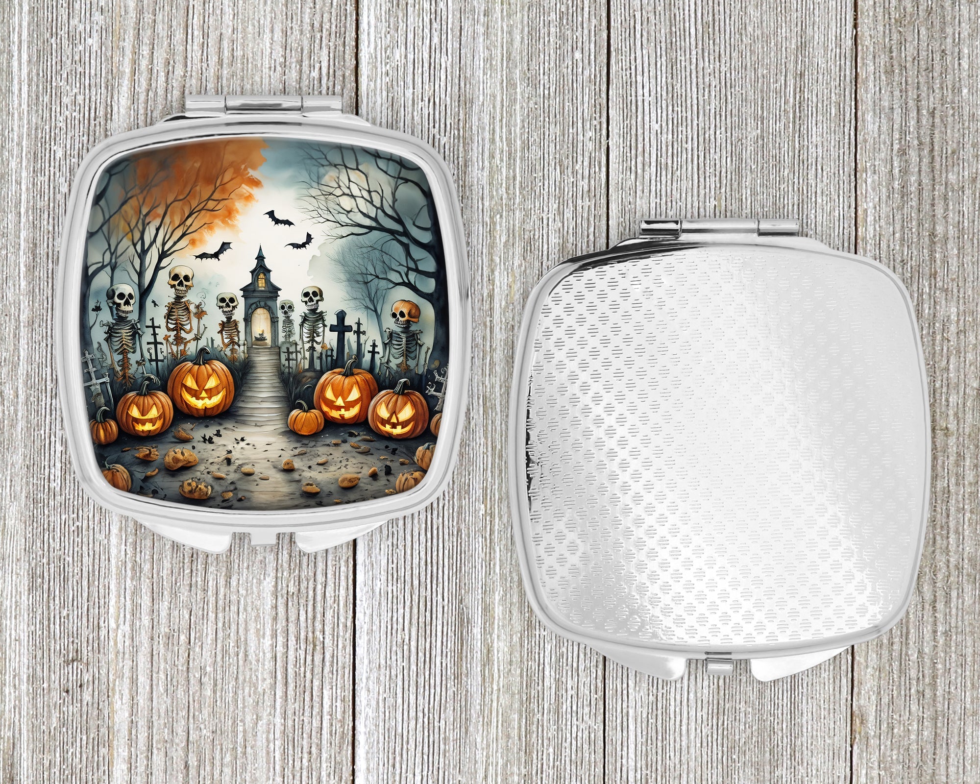 Skeleton Spooky Halloween Compact Mirror Decorative Travel Makeup Mirror for Women Girls Gifts Pocket Makeup Mirror Folding Handheld