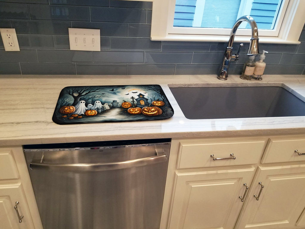 Ghosts Spooky Halloween Dish Drying Mat Absorbent Dish Drying Mat Pad for Kitchen Counter Dish Drainer Mat for Countertop, 14 x 21", Multicolor