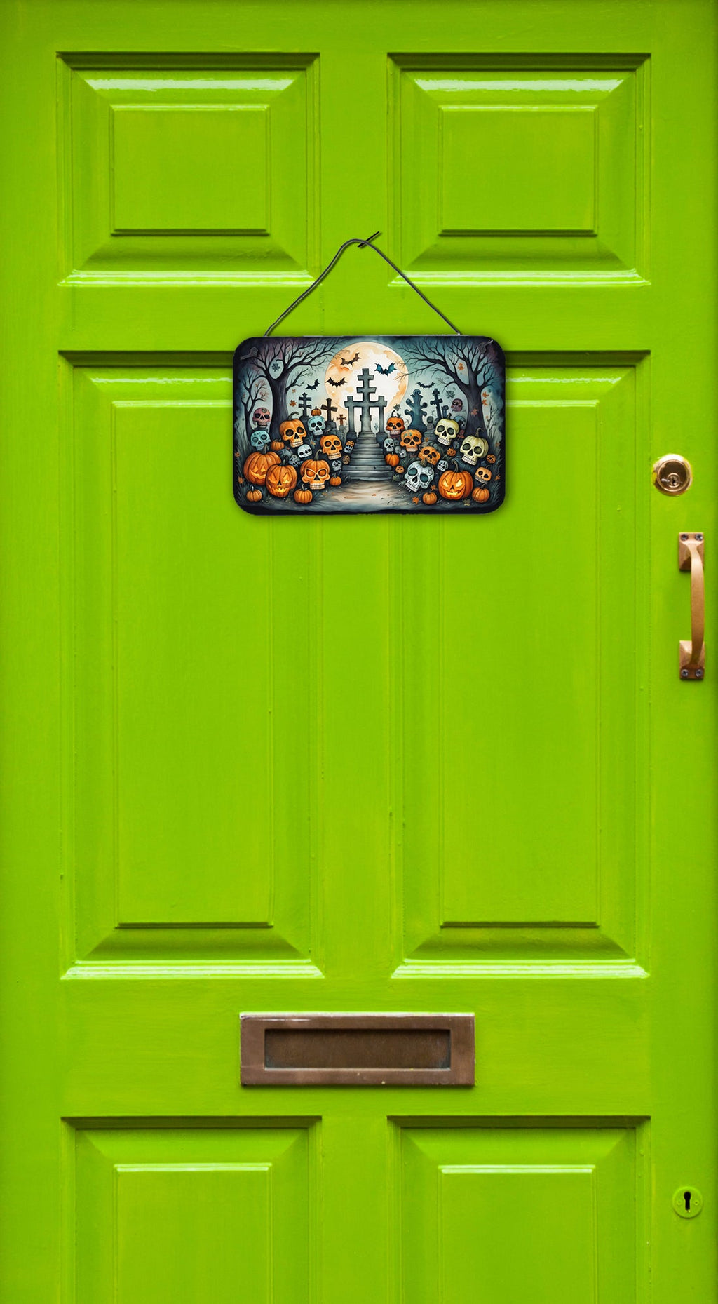 Calaveras Sugar Skulls Spooky Halloween Wall or Door Hanging Prints Aluminum Metal Sign Kitchen Wall Bar Bathroom Plaque Home Decor, 8HX12W, Multicolor