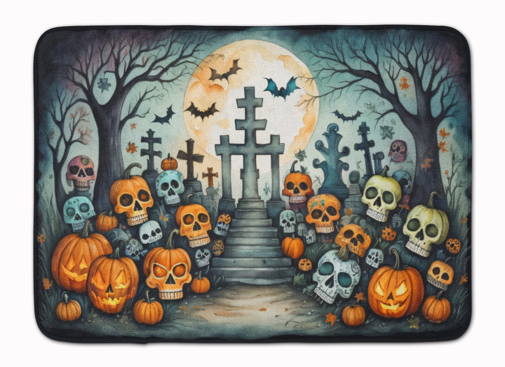 Calaveras Sugar Skulls Spooky Halloween Memory Foam Kitchen Mat Machine Washable Anti-Fatigue Cushion Comfort Bath or Kitchen Rug