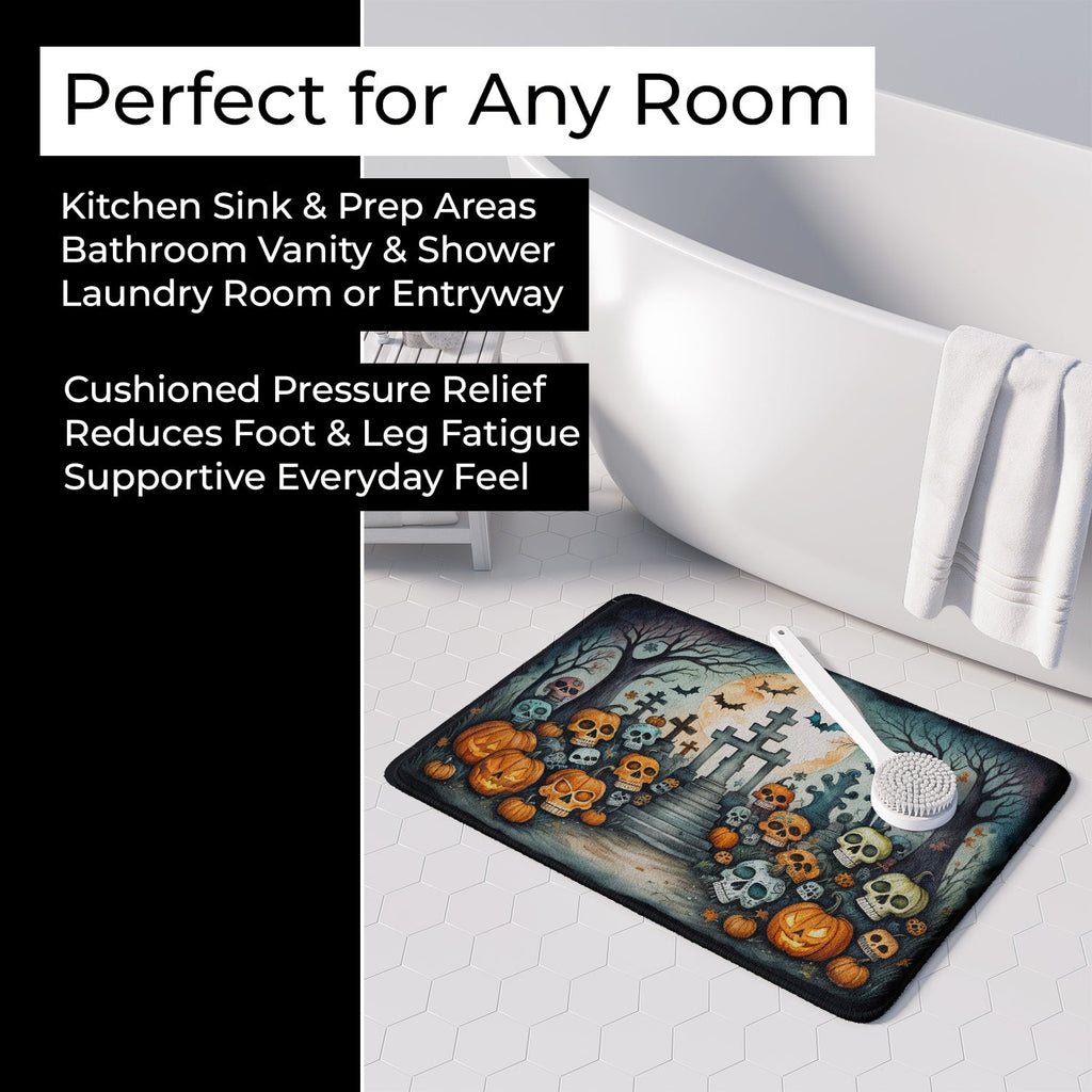 Calaveras Sugar Skulls Spooky Halloween Memory Foam Kitchen Mat Machine Washable Anti-Fatigue Cushion Comfort Bath or Kitchen Rug
