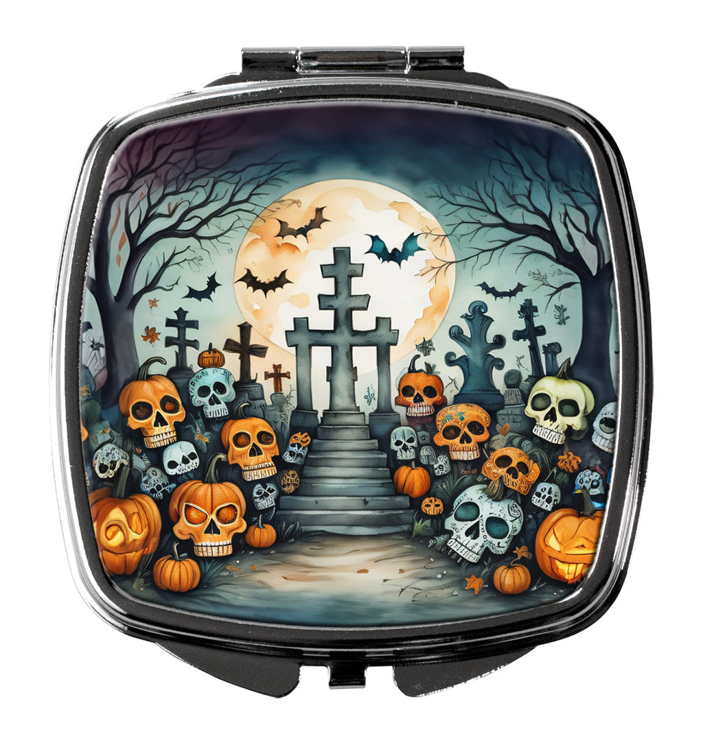 Calaveras Sugar Skulls Spooky Halloween Compact Mirror Decorative Travel Makeup Mirror for Women Girls Gifts Pocket Makeup Mirror Folding Handheld