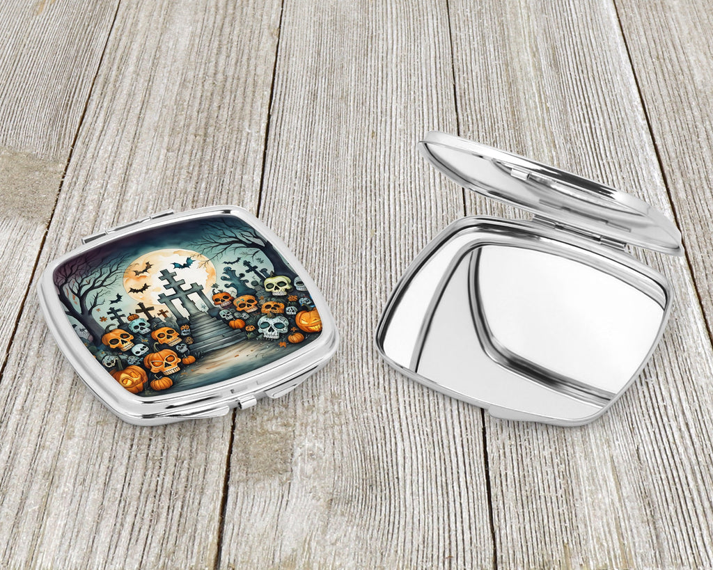 Calaveras Sugar Skulls Spooky Halloween Compact Mirror Decorative Travel Makeup Mirror for Women Girls Gifts Pocket Makeup Mirror Folding Handheld