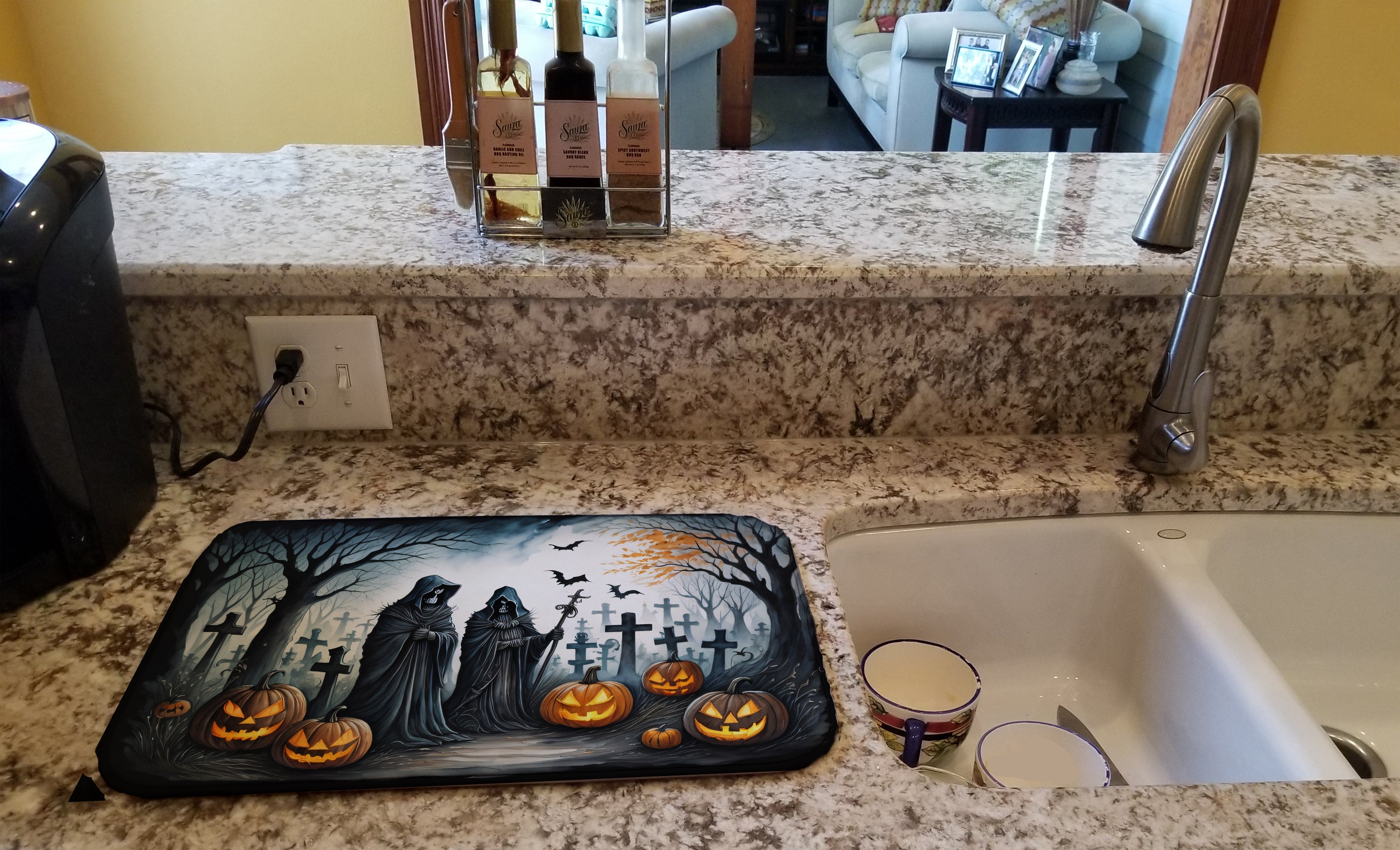 The Grim Reaper Spooky Halloween Dish Drying Mat Absorbent Dish Drying Mat Pad for Kitchen Counter Dish Drainer Mat for Countertop, 14 x 21", Multicolor