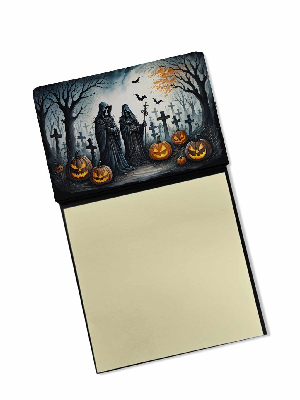 The Grim Reaper Spooky Halloween Watercolor Sticky Note Holder Refillable Dispenser Desk Accessory 3x3 Pad Gift