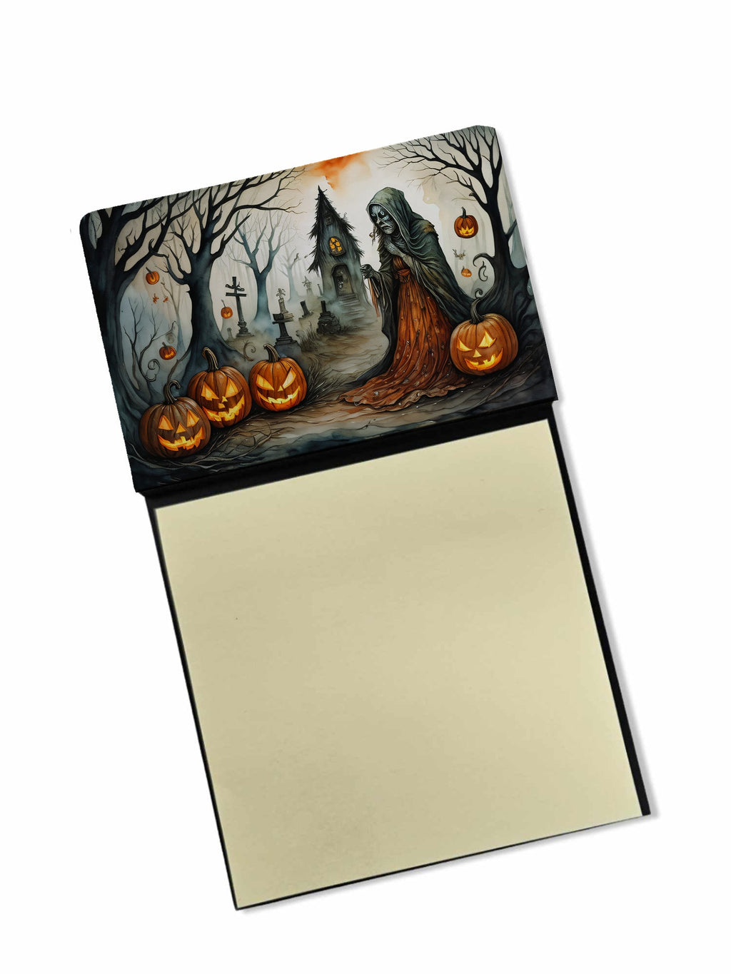 The Weeping Woman Spooky Halloween Watercolor Sticky Note Holder Refillable Dispenser Desk Accessory 3x3 Pad Gift