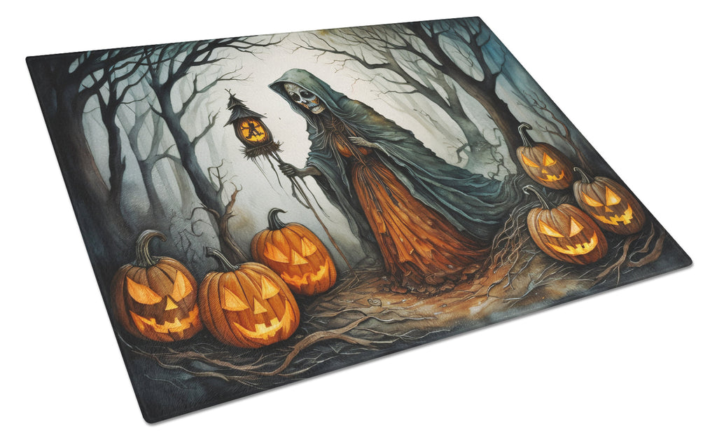 The Weeping Woman Spooky Halloween Cutting Board Tempered Glass Kitchen Cutting Surface, Heat Resistant Chopping, Non-Slip Feet, Food Prep & Serving