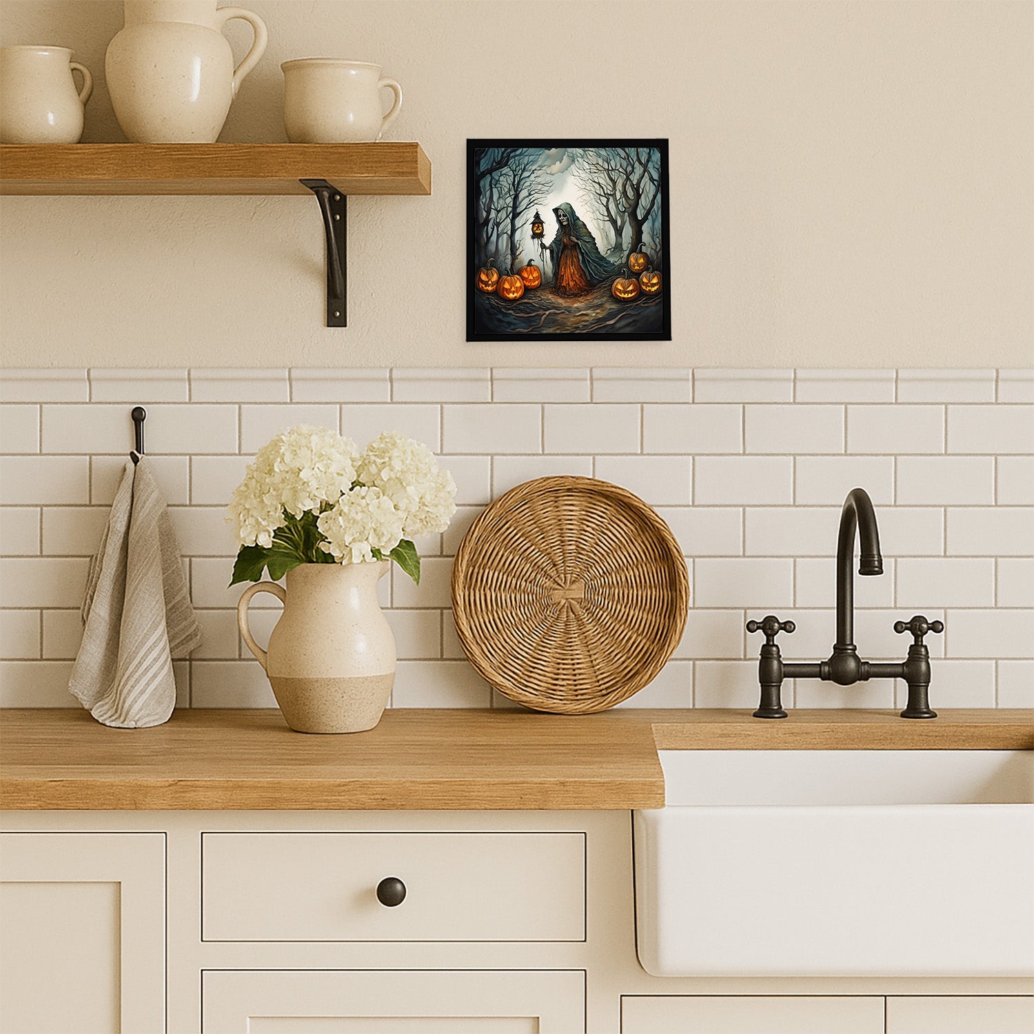 The Weeping Woman Spooky Halloween Framed Metal Print Bathroom, Kitchen, Office, Home Decor Wall Art Ready to Hang, Square, 8X8