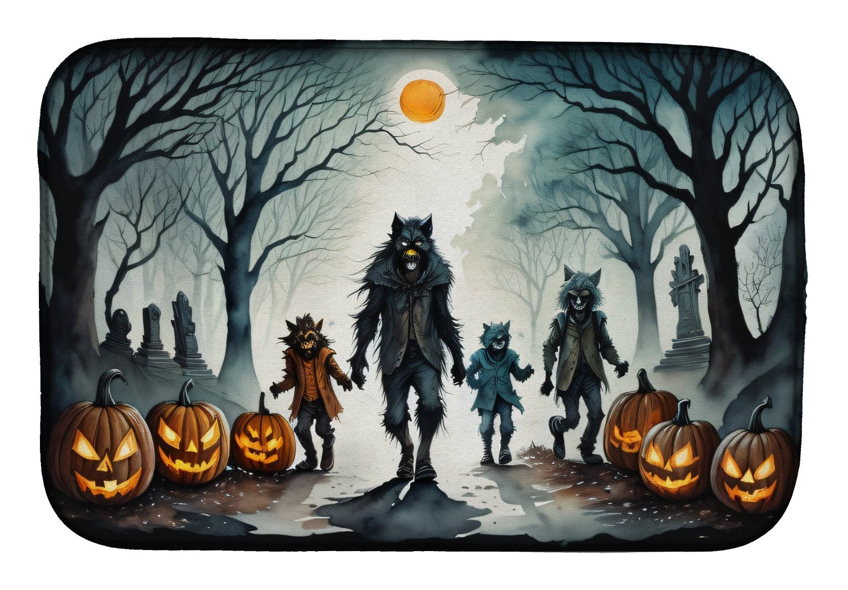 Werewolves Spooky Halloween Dish Drying Mat Absorbent Dish Drying Mat Pad for Kitchen Counter Dish Drainer Mat for Countertop, 14 x 21", Multicolor