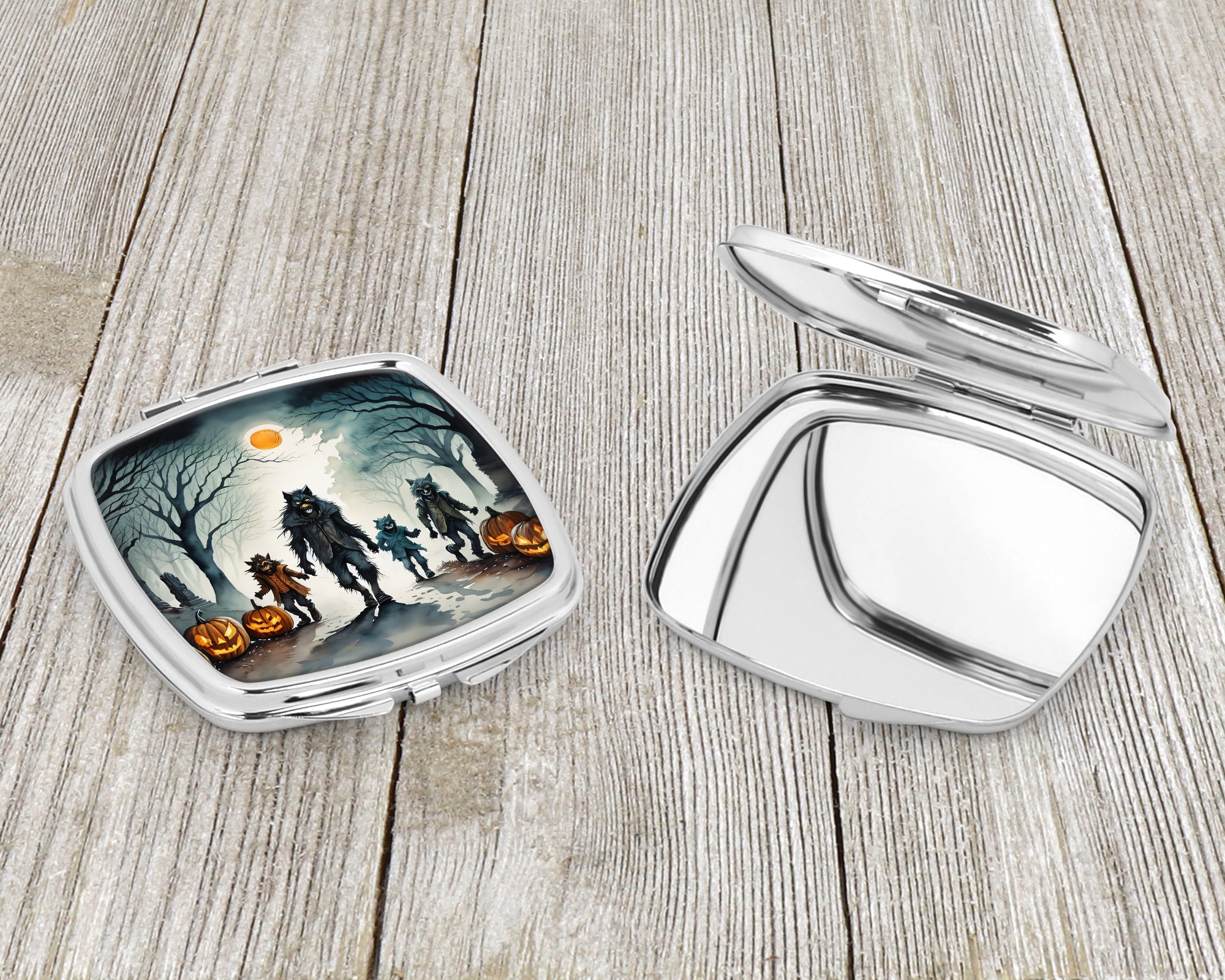 Werewolves Spooky Halloween Compact Mirror Decorative Travel Makeup Mirror for Women Girls Gifts Pocket Makeup Mirror Folding Handheld