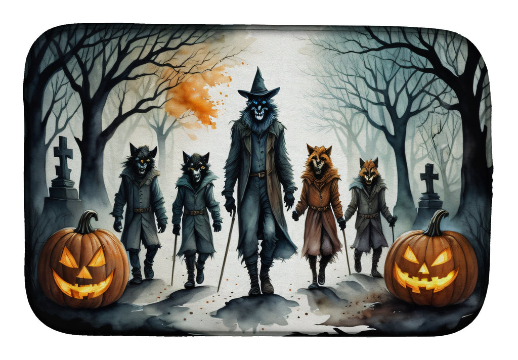 Werewolves Spooky Halloween Dish Drying Mat Absorbent Dish Drying Mat Pad for Kitchen Counter Dish Drainer Mat for Countertop, 14 x 21", Multicolor