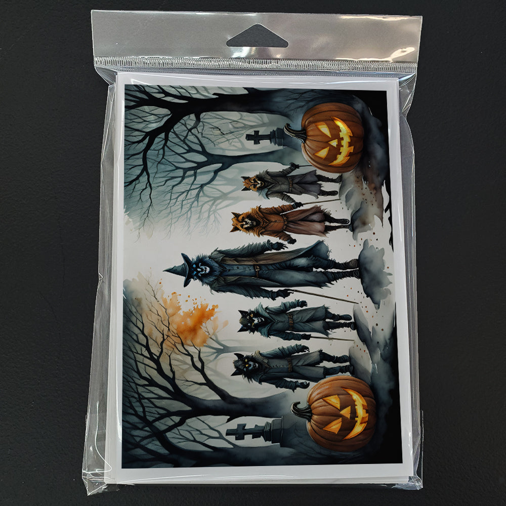 Werewolves Spooky Halloween Greeting Cards Pack of 8 Blank Cards with Envelopes Whimsical A7 Size 5x7