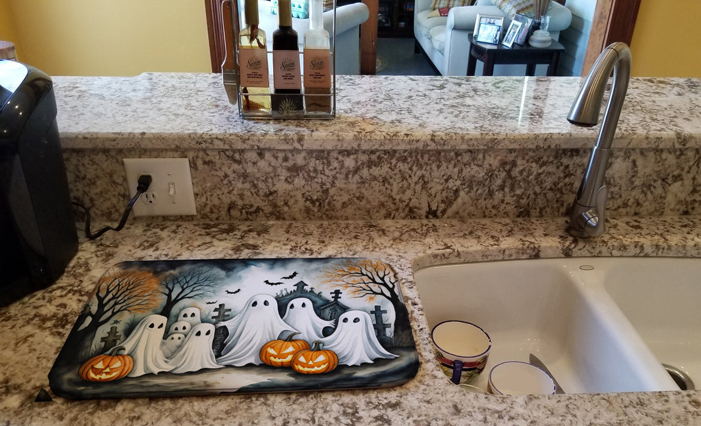 Ghosts Spooky Halloween Dish Drying Mat Absorbent Dish Drying Mat Pad for Kitchen Counter Dish Drainer Mat for Countertop, 14 x 21", Multicolor