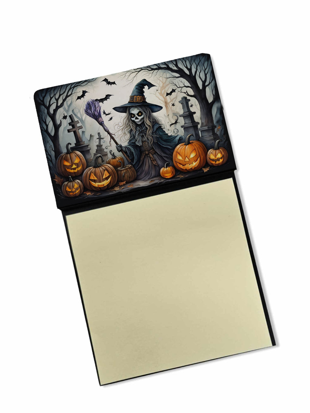 Witch Spooky Halloween Watercolor Sticky Note Holder Refillable Dispenser Desk Accessory 3x3 Pad Gift