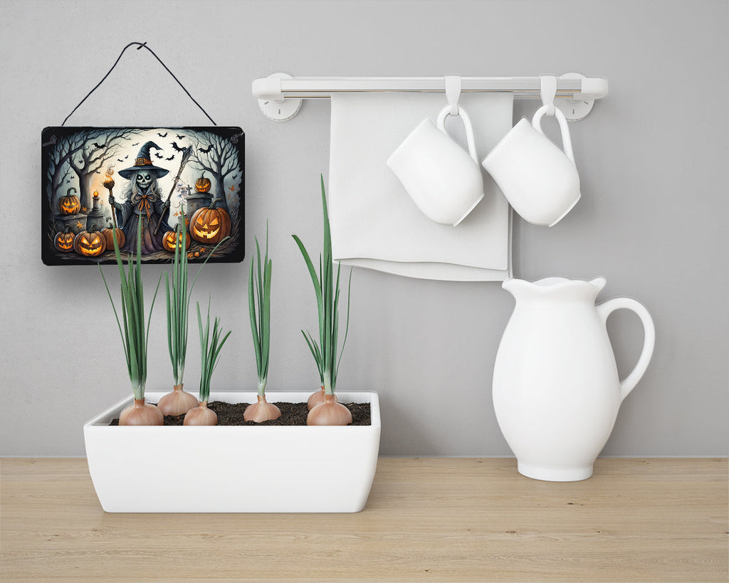 Witch Spooky Halloween Wall or Door Hanging Prints Aluminum Metal Sign Kitchen Wall Bar Bathroom Plaque Home Decor, 8HX12W, Multicolor