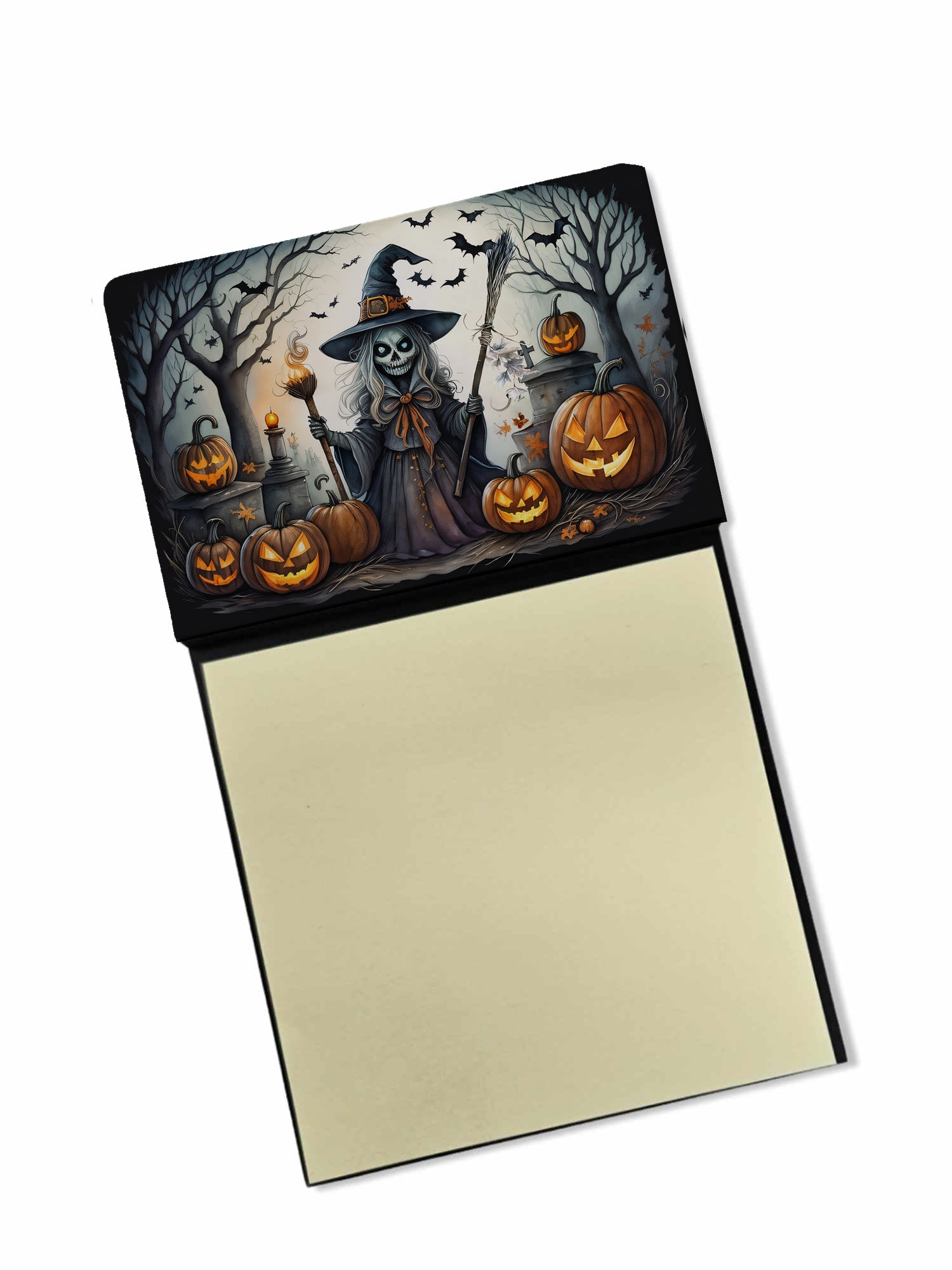 Witch Spooky Halloween Watercolor Sticky Note Holder Refillable Dispenser Desk Accessory 3x3 Pad Gift