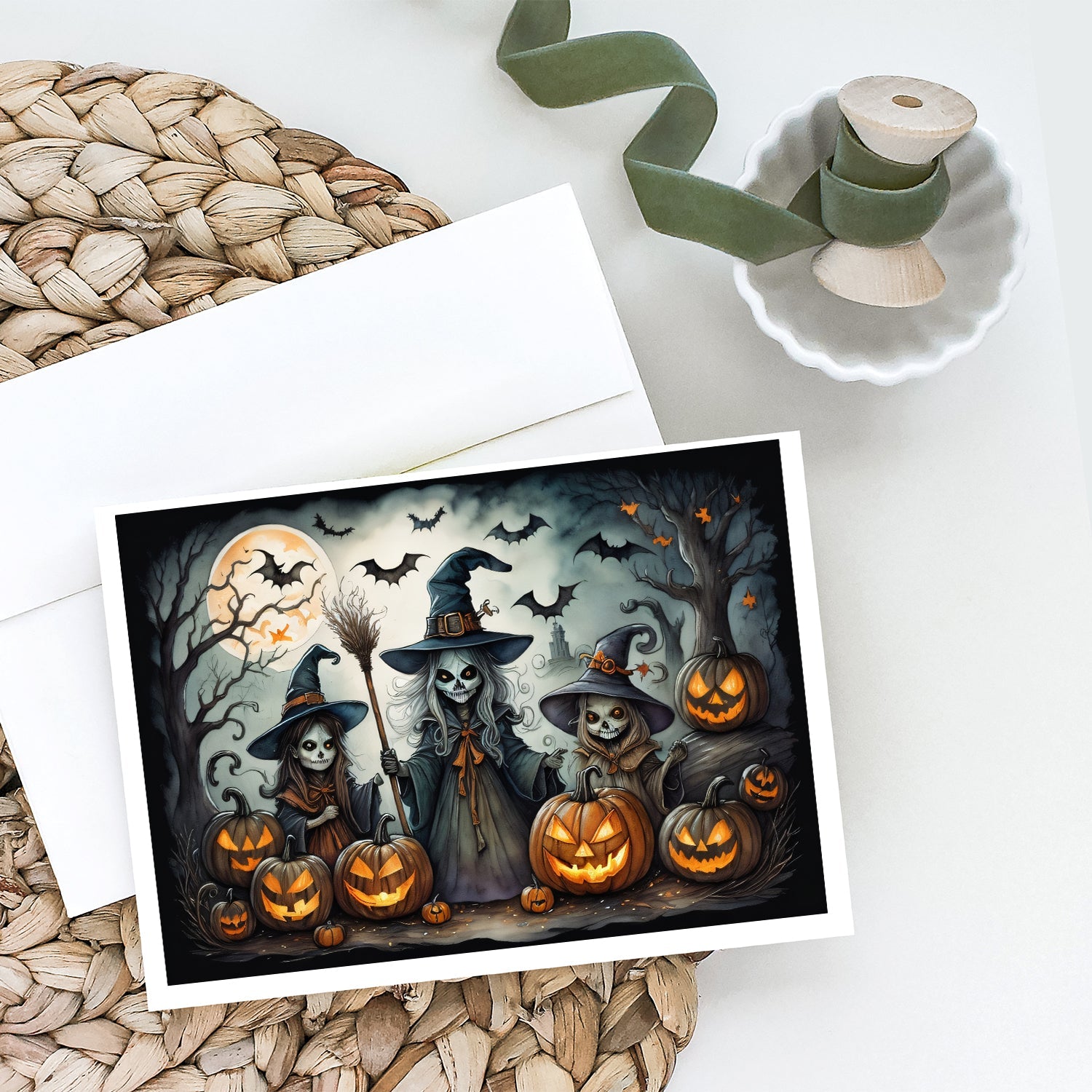 Witches Spooky Halloween Greeting Cards Pack of 8 Blank Cards with Envelopes Whimsical A7 Size 5x7