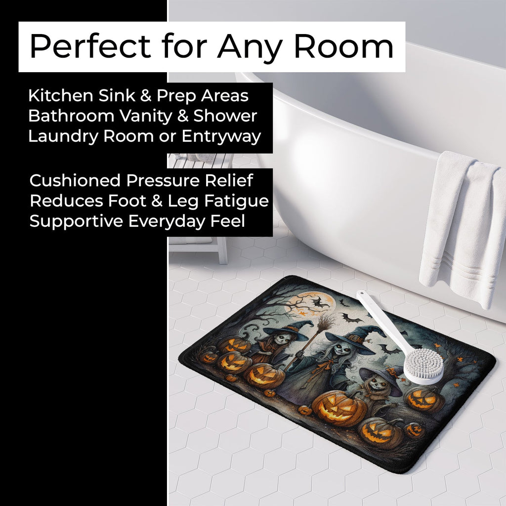 Witches Spooky Halloween Memory Foam Kitchen Mat Machine Washable Anti-Fatigue Cushion Comfort Bath or Kitchen Rug