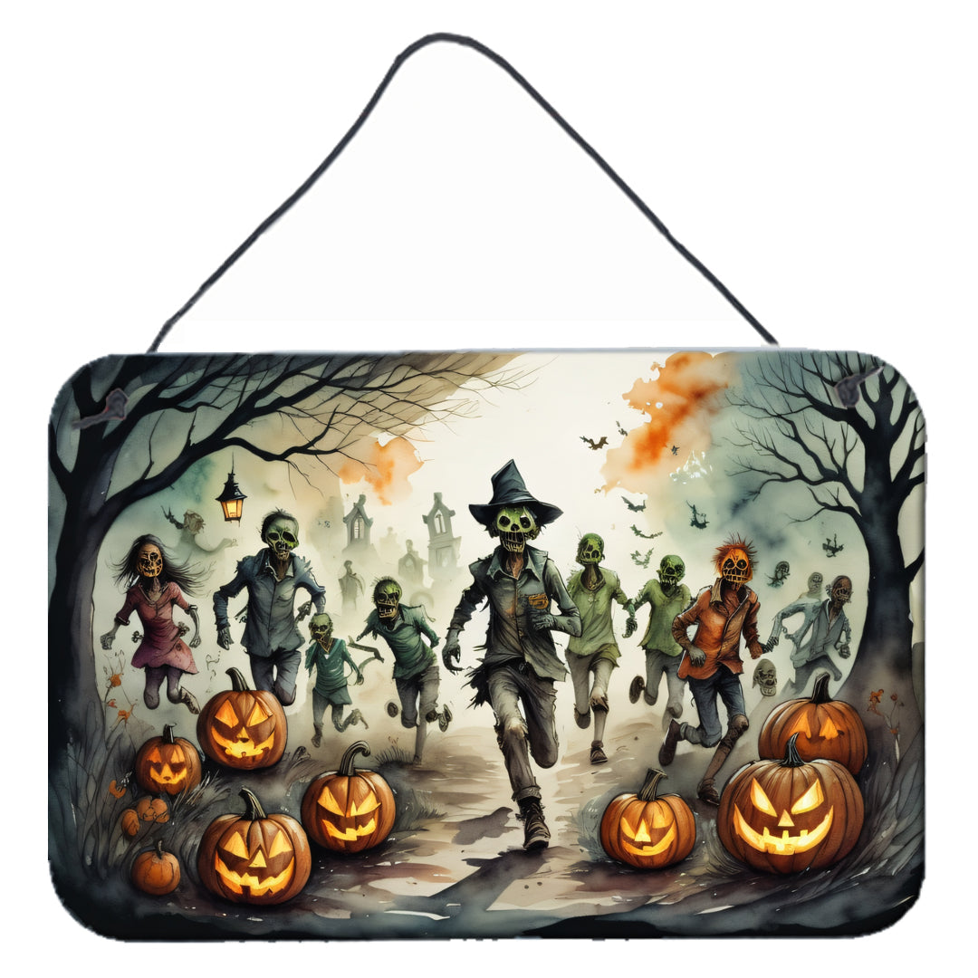 Zombies Spooky Halloween Wall or Door Hanging Prints Aluminum Metal Sign Kitchen Wall Bar Bathroom Plaque Home Decor, 8HX12W, Multicolor