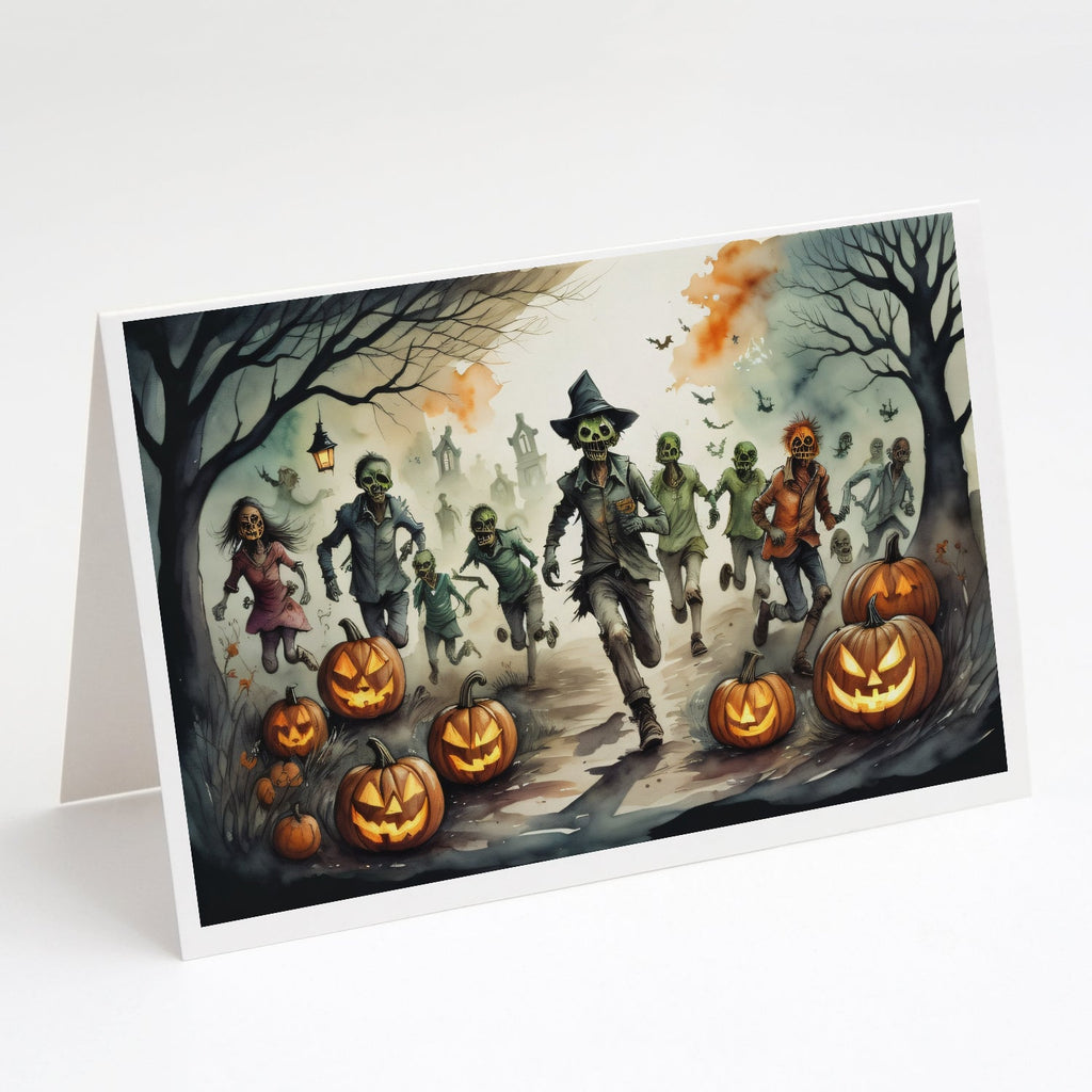 Zombies Spooky Halloween Greeting Cards Pack of 8 Blank Cards with Envelopes Whimsical A7 Size 5x7