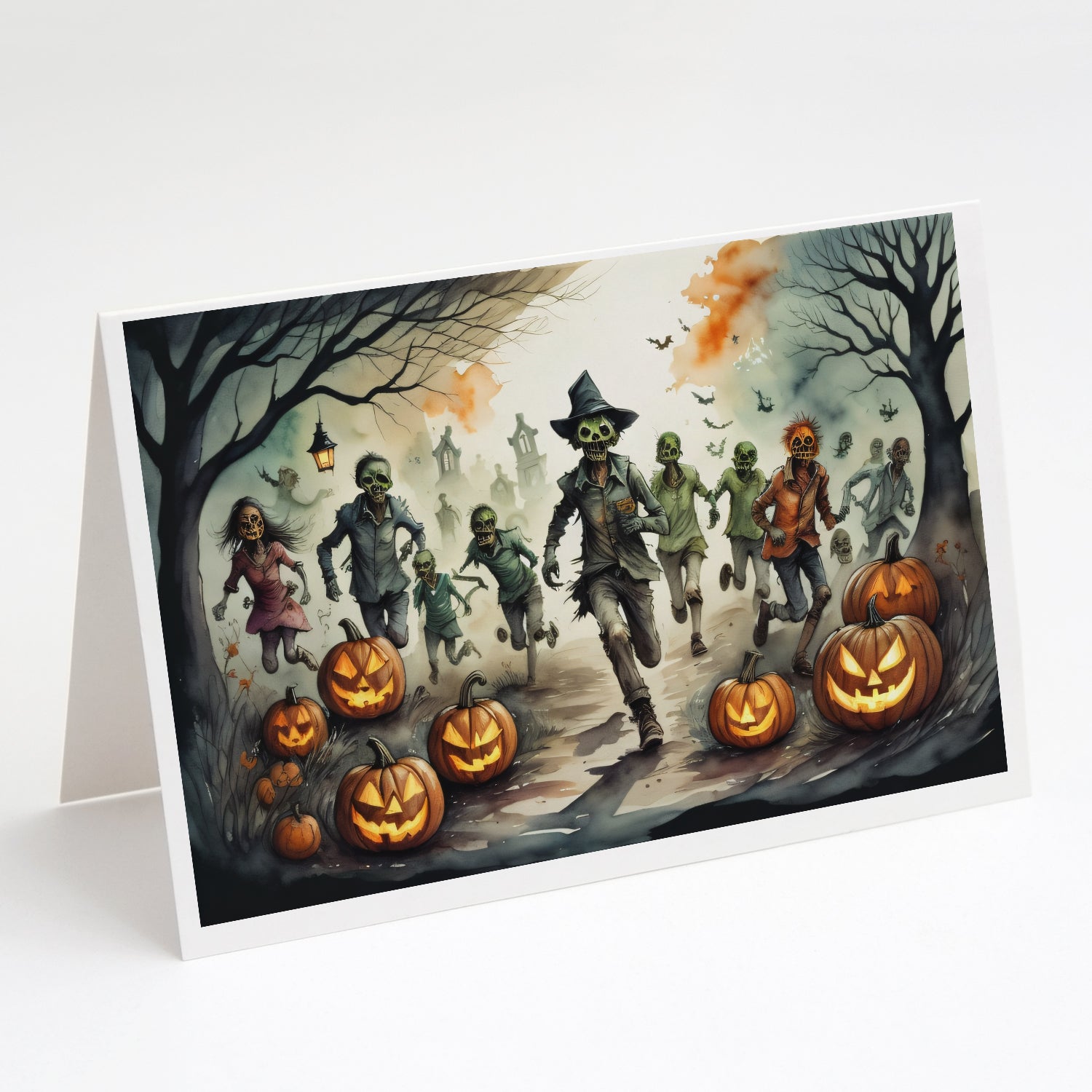 Zombies Spooky Halloween Greeting Cards Pack of 8 Blank Cards with Envelopes Whimsical A7 Size 5x7