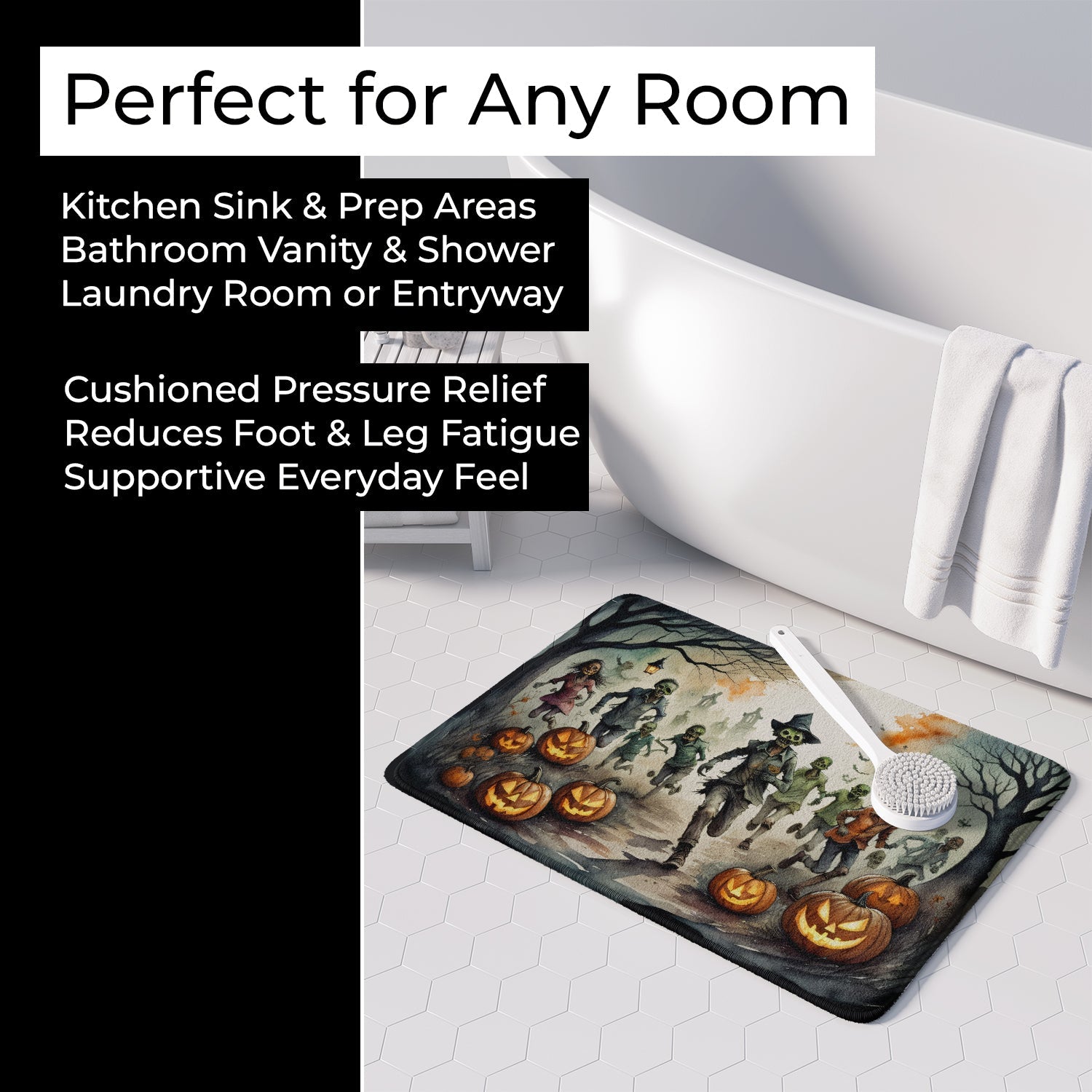 Zombies Spooky Halloween Memory Foam Kitchen Mat Machine Washable Anti-Fatigue Cushion Comfort Bath or Kitchen Rug