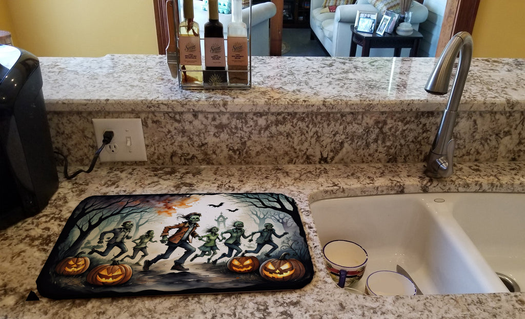 Zombies Spooky Halloween Dish Drying Mat Absorbent Dish Drying Mat Pad for Kitchen Counter Dish Drainer Mat for Countertop, 14 x 21", Multicolor