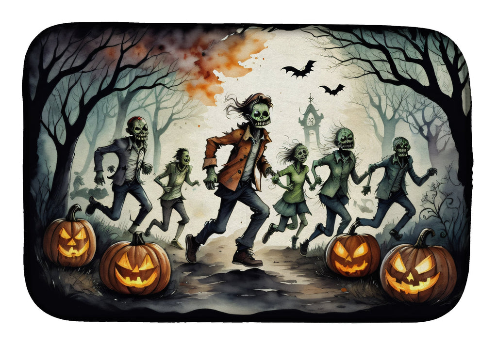Zombies Spooky Halloween Dish Drying Mat Absorbent Dish Drying Mat Pad for Kitchen Counter Dish Drainer Mat for Countertop, 14 x 21", Multicolor