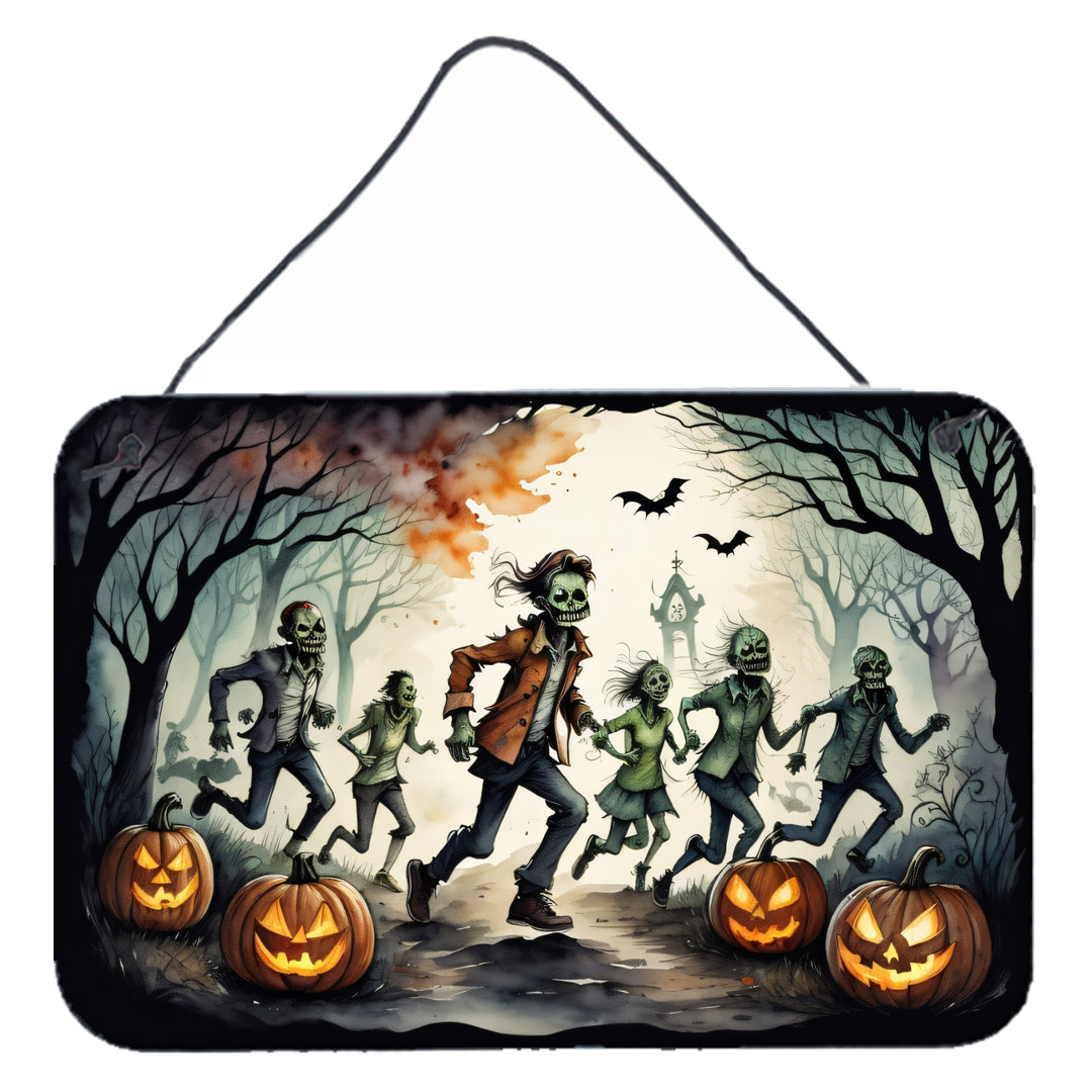 Zombies Spooky Halloween Wall or Door Hanging Prints Aluminum Metal Sign Kitchen Wall Bar Bathroom Plaque Home Decor, 8HX12W, Multicolor