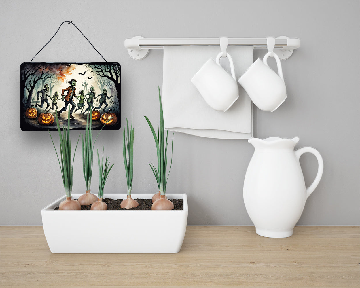 Zombies Spooky Halloween Wall or Door Hanging Prints Aluminum Metal Sign Kitchen Wall Bar Bathroom Plaque Home Decor, 8HX12W, Multicolor