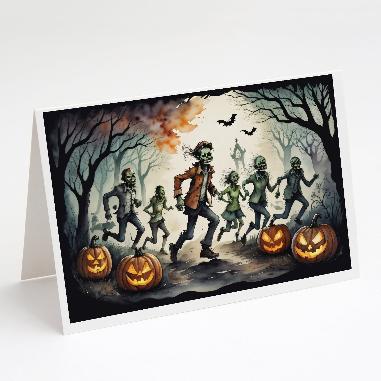 Zombies Spooky Halloween Greeting Cards Pack of 8 Blank Cards with Envelopes Whimsical A7 Size 5x7