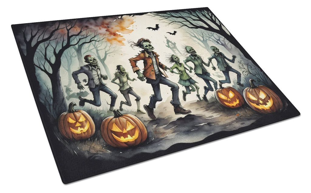 Zombies Spooky Halloween Cutting Board Tempered Glass Kitchen Cutting Surface, Heat Resistant Chopping, Non-Slip Feet, Food Prep & Serving