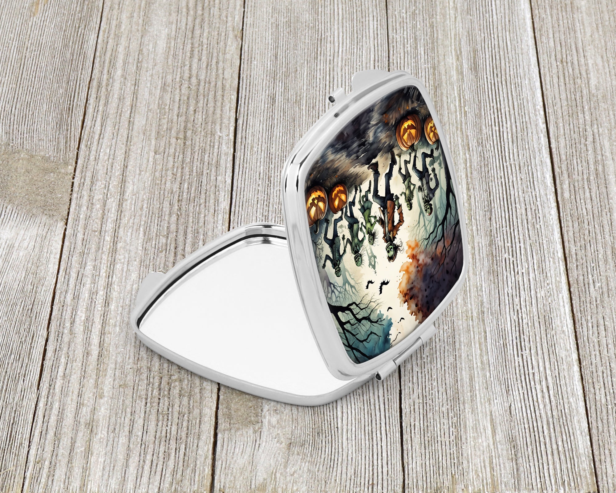 Zombies Spooky Halloween Compact Mirror Decorative Travel Makeup Mirror for Women Girls Gifts Pocket Makeup Mirror Folding Handheld