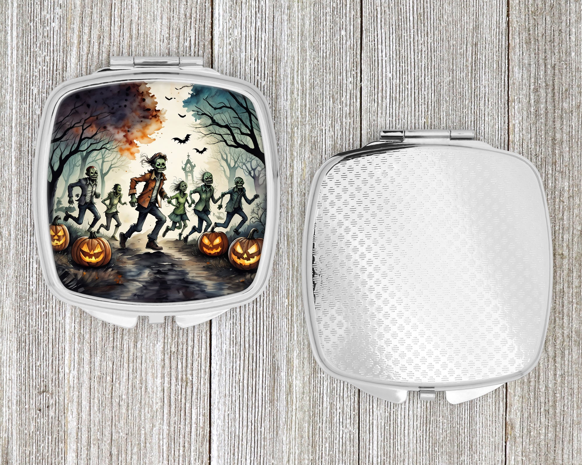 Zombies Spooky Halloween Compact Mirror Decorative Travel Makeup Mirror for Women Girls Gifts Pocket Makeup Mirror Folding Handheld