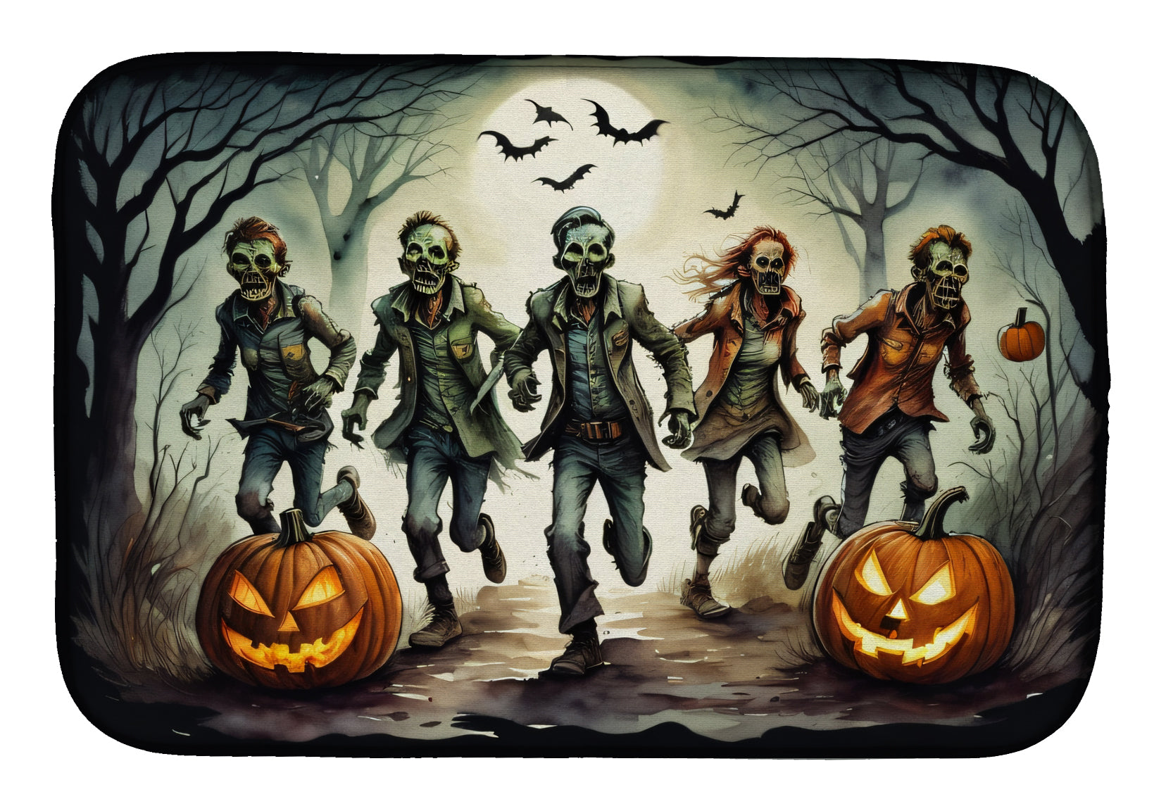 Zombies Spooky Halloween Dish Drying Mat Absorbent Dish Drying Mat Pad for Kitchen Counter Dish Drainer Mat for Countertop, 14 x 21", Multicolor