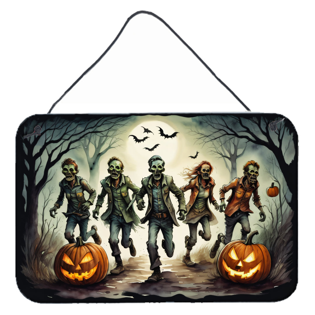 Zombies Spooky Halloween Wall or Door Hanging Prints Aluminum Metal Sign Kitchen Wall Bar Bathroom Plaque Home Decor, 8HX12W, Multicolor