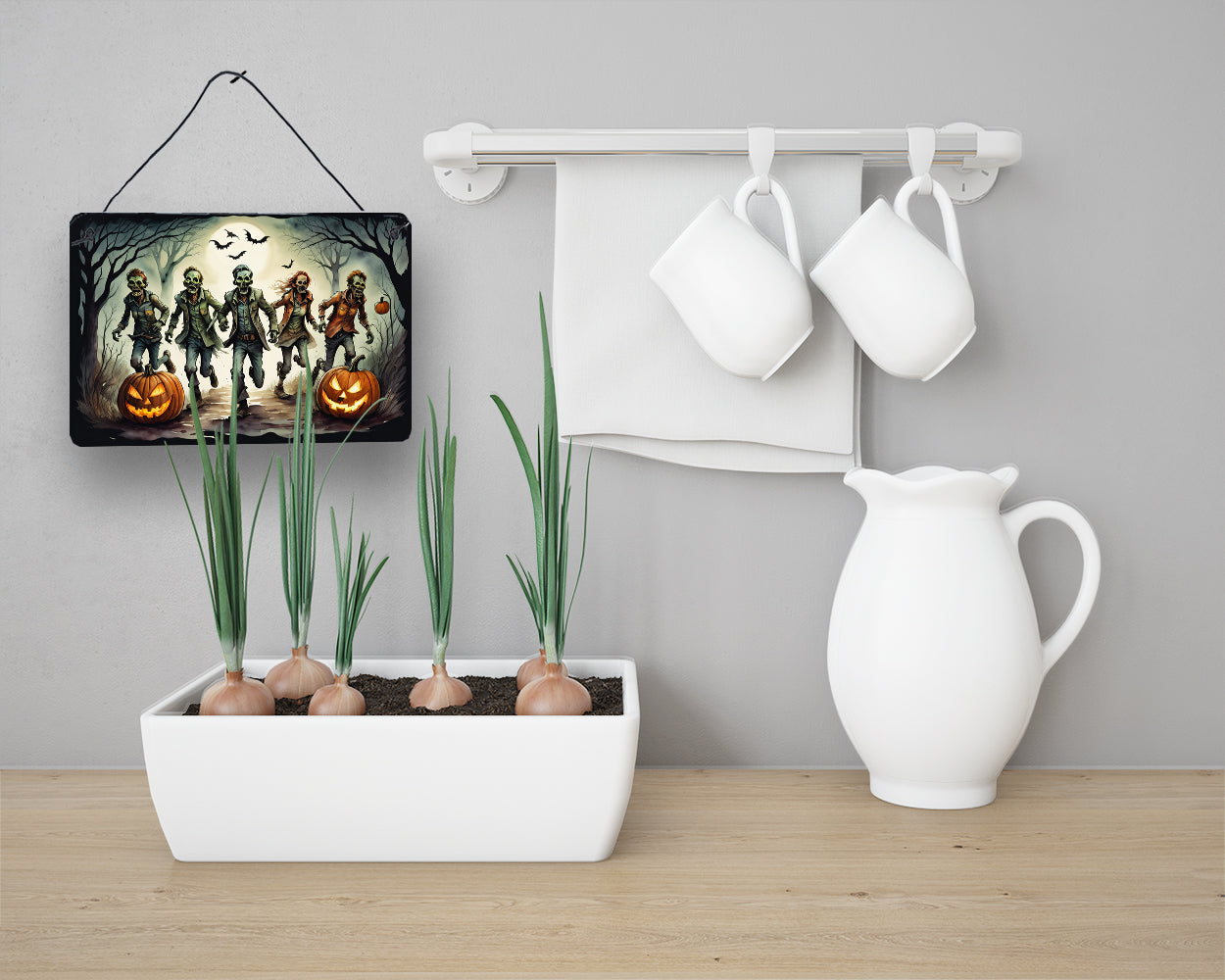 Zombies Spooky Halloween Wall or Door Hanging Prints Aluminum Metal Sign Kitchen Wall Bar Bathroom Plaque Home Decor, 8HX12W, Multicolor