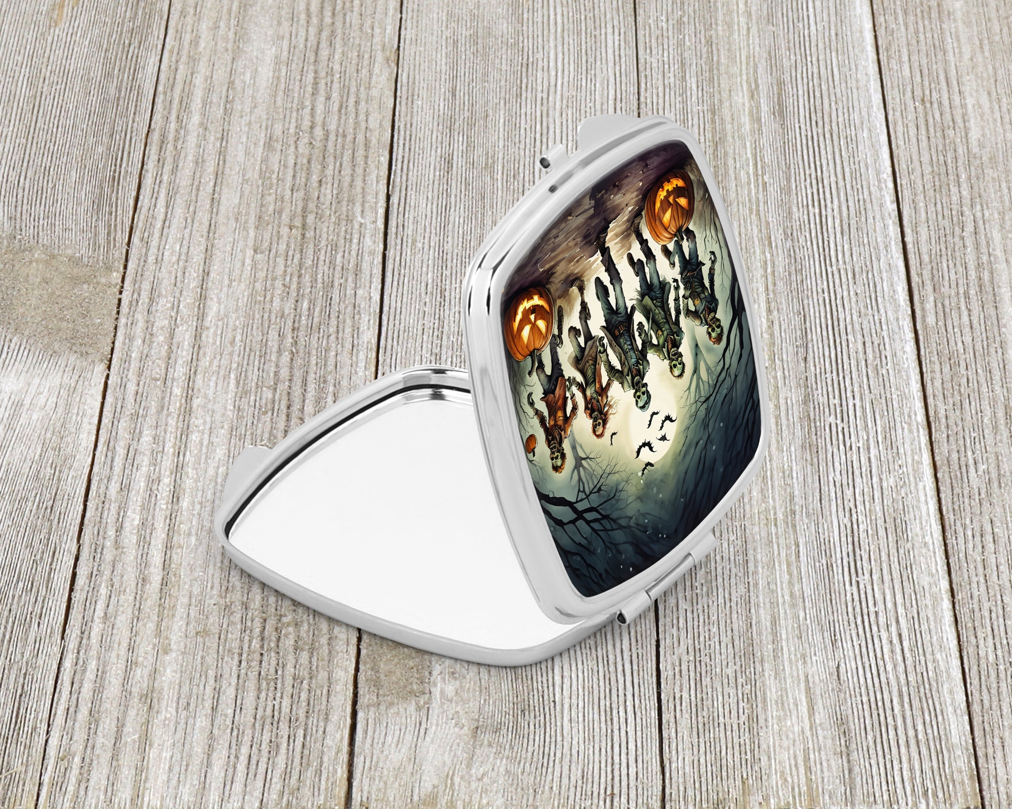 Zombies Spooky Halloween Compact Mirror Decorative Travel Makeup Mirror for Women Girls Gifts Pocket Makeup Mirror Folding Handheld