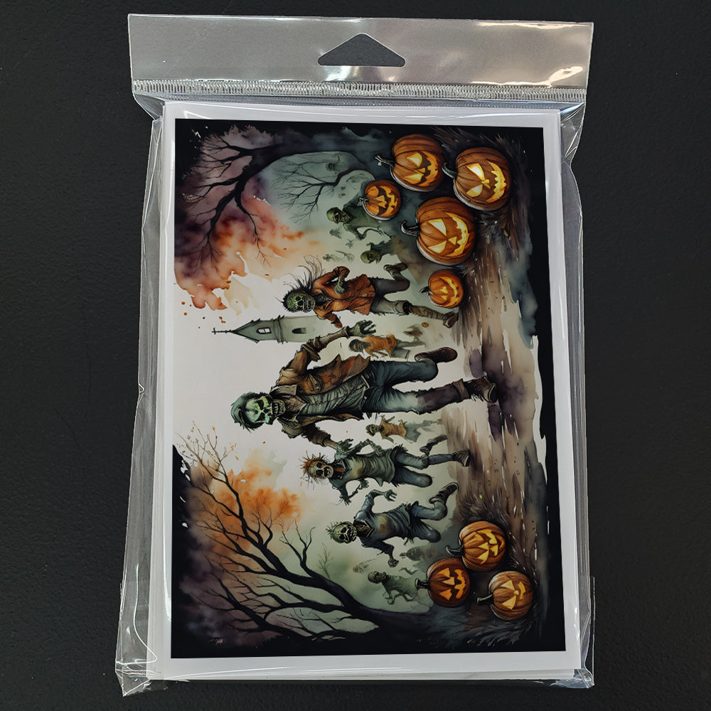 Zombies Spooky Halloween Greeting Cards Pack of 8 Blank Cards with Envelopes Whimsical A7 Size 5x7