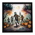 Zombies Spooky Halloween Framed Metal Print Bathroom, Kitchen, Office, Home Decor Wall Art Ready to Hang, Square, 8X8